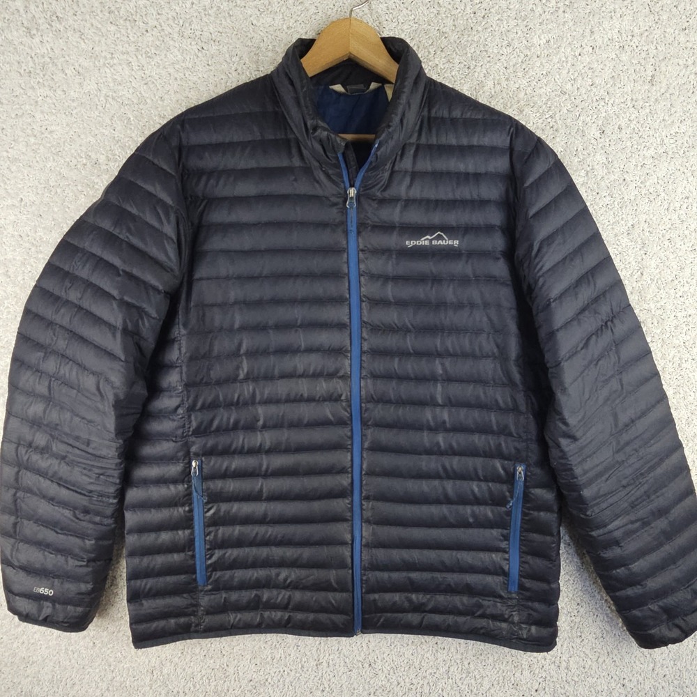 Eddie Bauer Microlight Down Puffer Jacket Sz Large Black EB650 Packable Gorp
